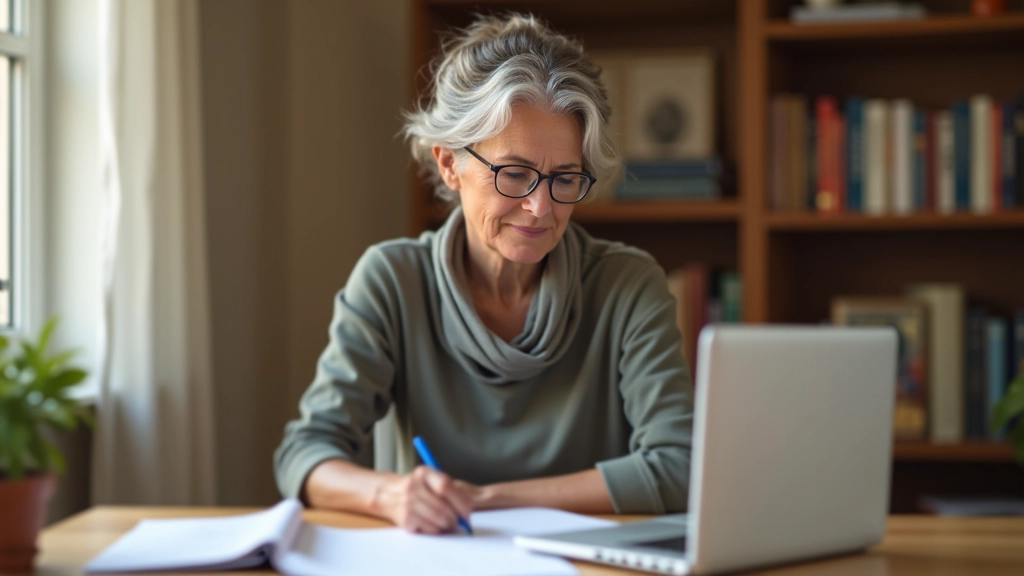 Pessoa a estudar e aprender novas competências, com livros, computador e notas de estudo, ambiente de aprendizagem descontraído