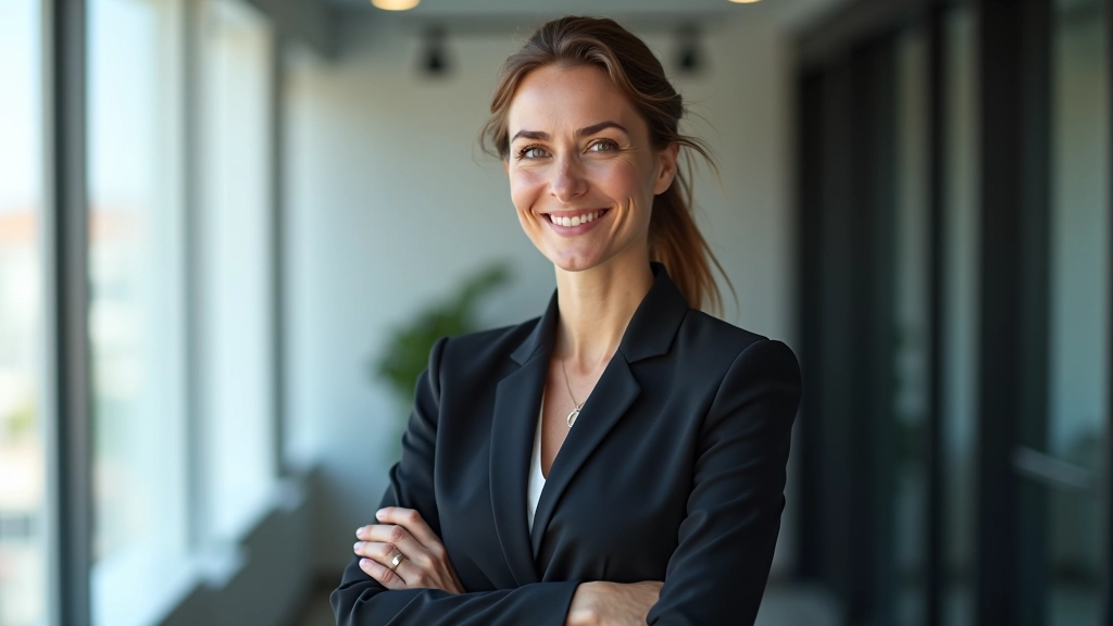 Mulher madura profissional em ambiente de escritório moderno, representando mudança de carreira