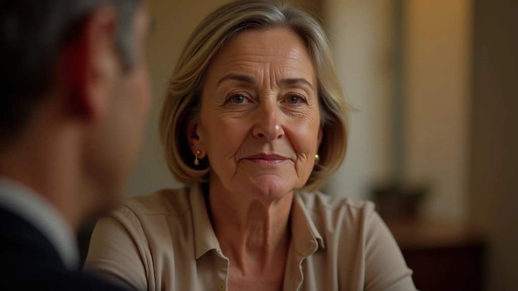 Mulher adulta em conversa atenta durante sessão de coaching